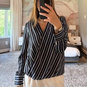 New | Nordstrom Navy and White Striped Blouse